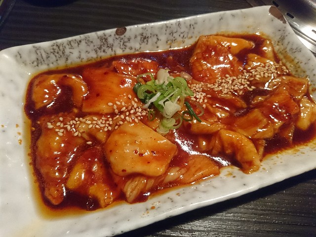 津市の焼肉屋「天福」の辛ミノ