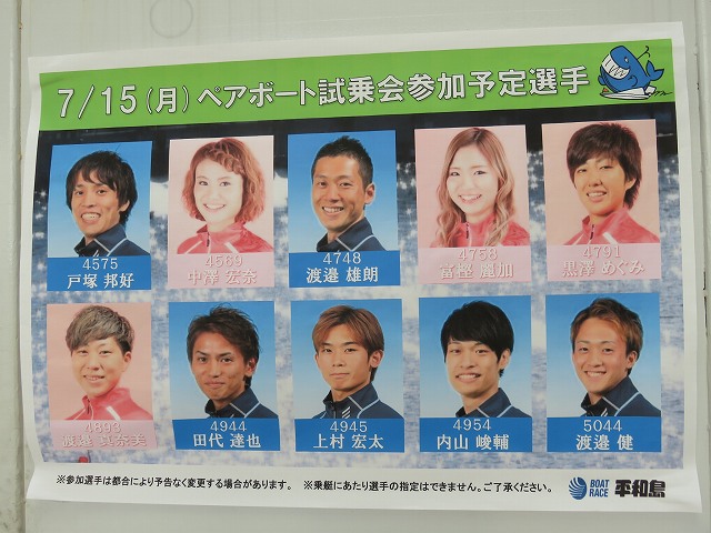 2019年7月15日に平和島競艇場で行われたペアボート試乗会の参加選手