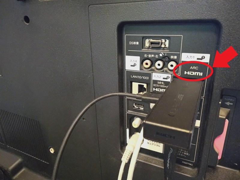 Fire TV StickをHDMI差し込み口に差したところ